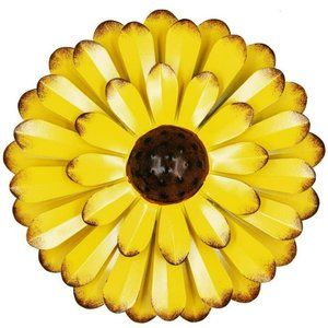 Large Metal Flower Art Wall Hanging Decor For Home 13" (Yellow)